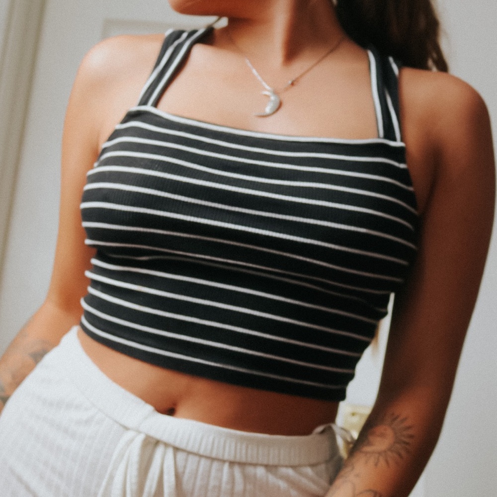 Black and white striped crop top